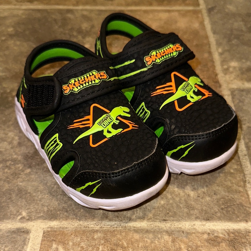 Skechers Kids' Black and Neon Green Dino Sneakers